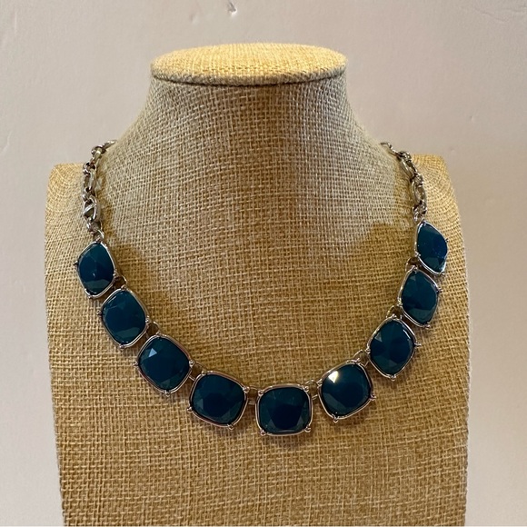New Lia Sophia InfinitMe Necklace w/ Teal faceted resin stones squares, silver - Picture 2 of 13